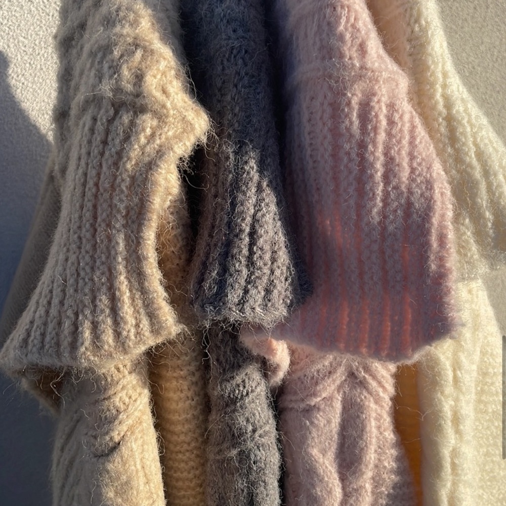28. MAXI OVERSIZED CHUNKY tan Cardigan Sweater Long Fuzzy duster - Picture 2 of 5